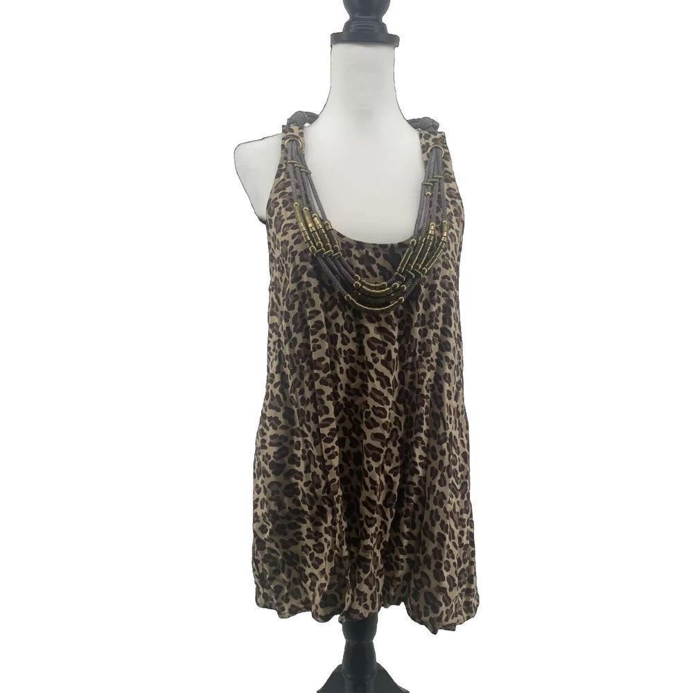 Leopard Tank Top Detachable Necklace Womens Medium Western Boho Animal Print New